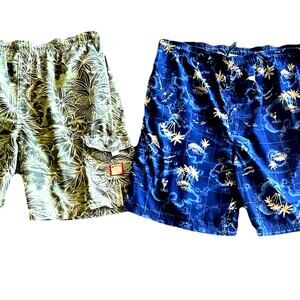 2 HAWAIIAN SWIM SHORTS Trunks L Resort Beach Outdoor Gorpcore CARIBBEAN JOES